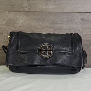 Tory Burch Black Leather Flap Crossbody Shoulder Bag
